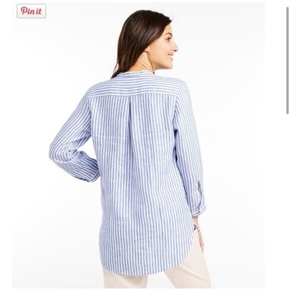 L.L. Bean Linen Striped Split Neck Long Sleeved Tunic Sz S Petite - Picture 2 of 7